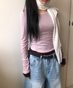 シースルーレイヤード長袖Tシャツ(11color) PINK