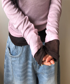 シースルーレイヤード長袖Tシャツ(11color) PINK