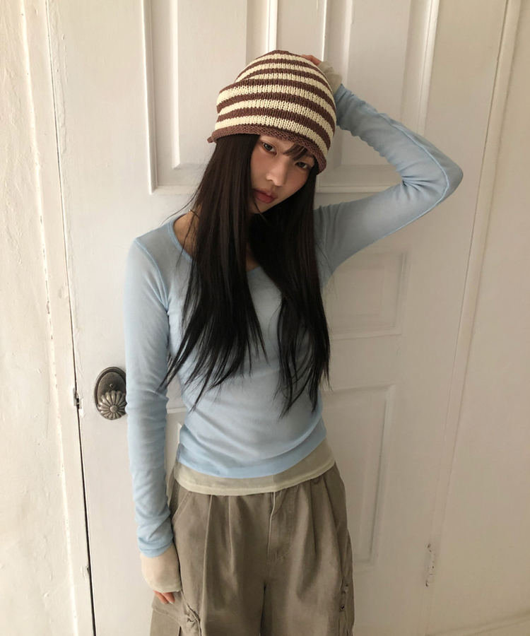 シースルーレイヤード長袖Tシャツ(11color) SKYBLUE