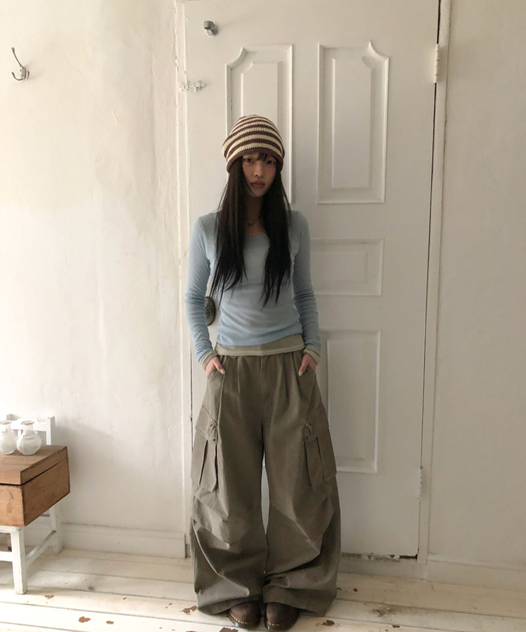 シースルーレイヤード長袖Tシャツ(11color) SKYBLUE