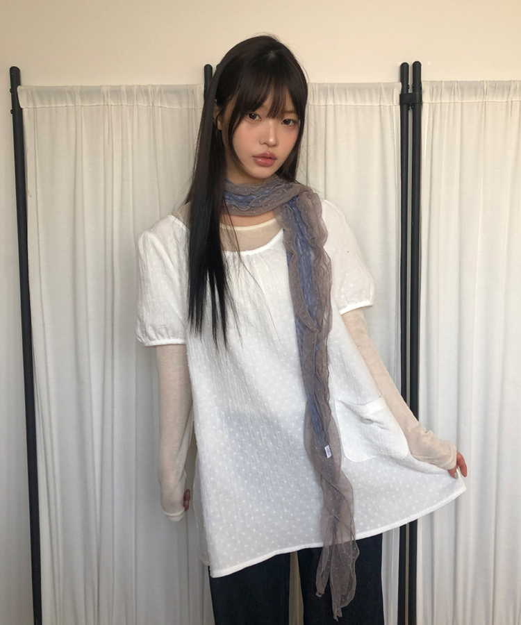 シースルーレイヤード長袖Tシャツ(11color) CREAM