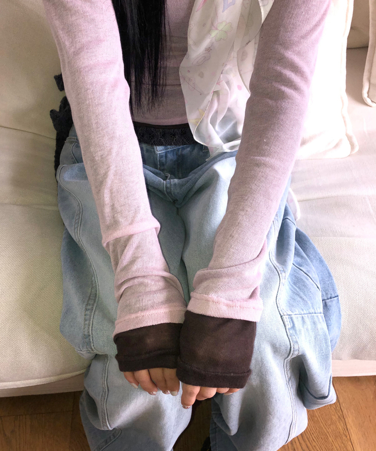 シースルーレイヤード長袖Tシャツ(11color) PINK