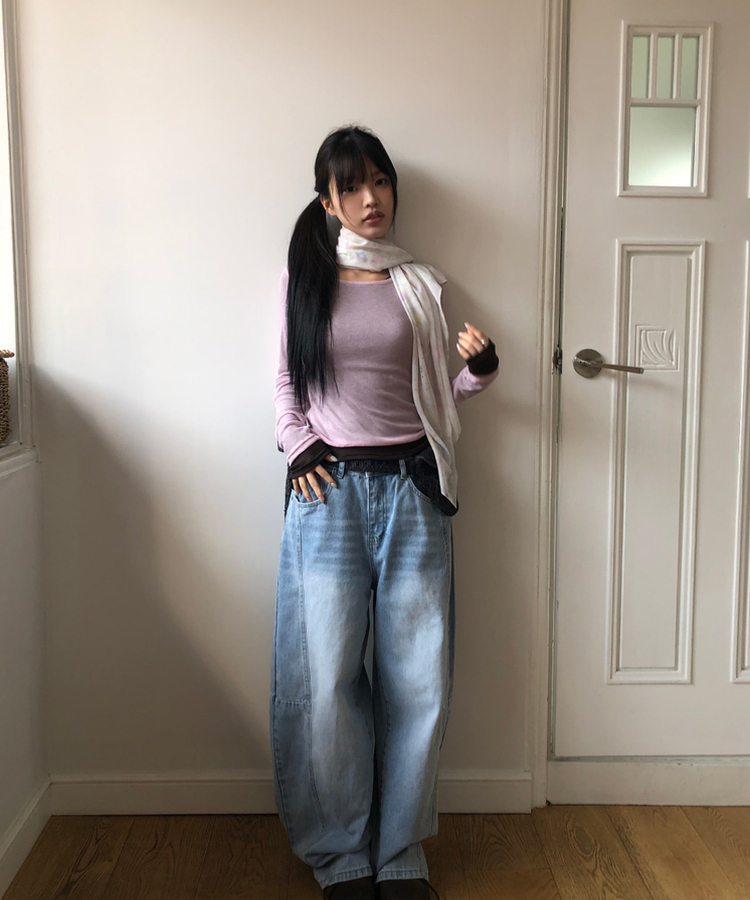 シースルーレイヤード長袖Tシャツ(11color) PINK