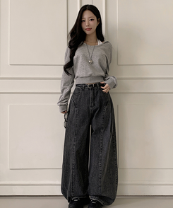 カーブピンタックデニム BLACK DENIM