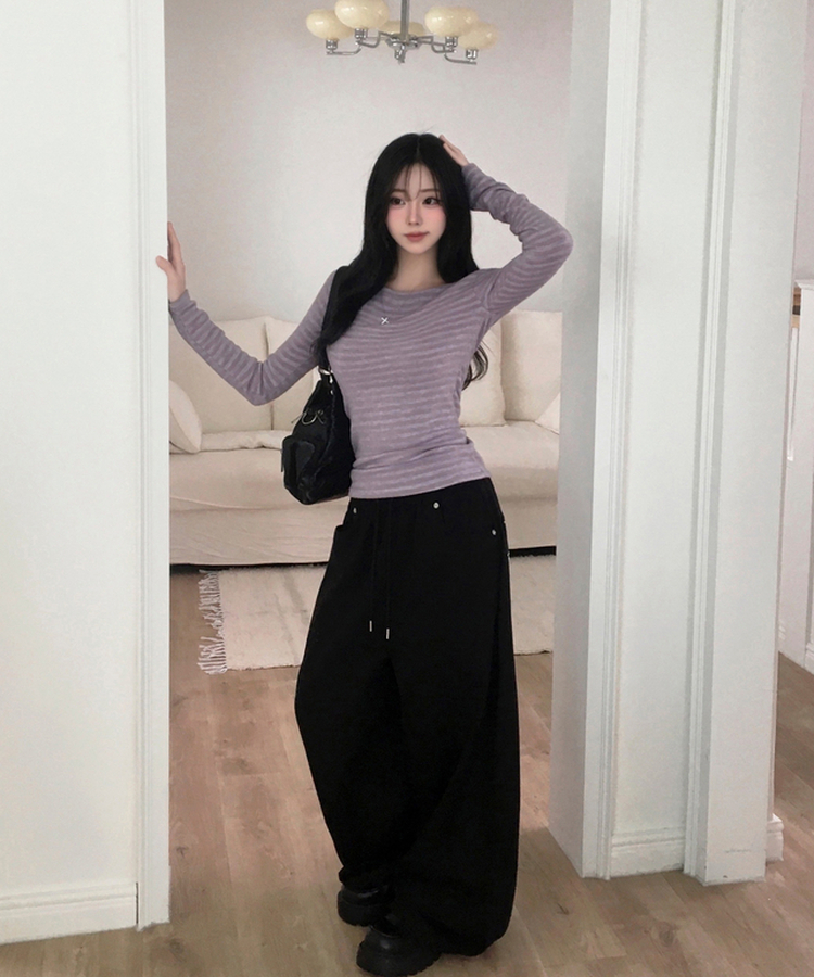 이벳 스터드 와이드 팬츠 블랙