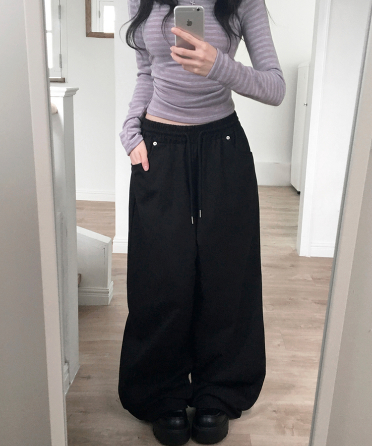 이벳 스터드 와이드 팬츠 블랙