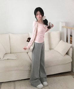 レースリボン長袖Tシャツ PINK