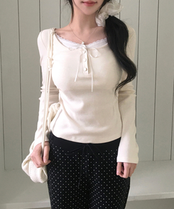 レースリボン長袖Tシャツ CREAM