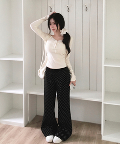 レースリボン長袖Tシャツ CREAM