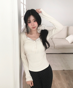 レースリボン長袖Tシャツ CREAM