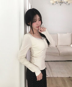 レースリボン長袖Tシャツ CREAM