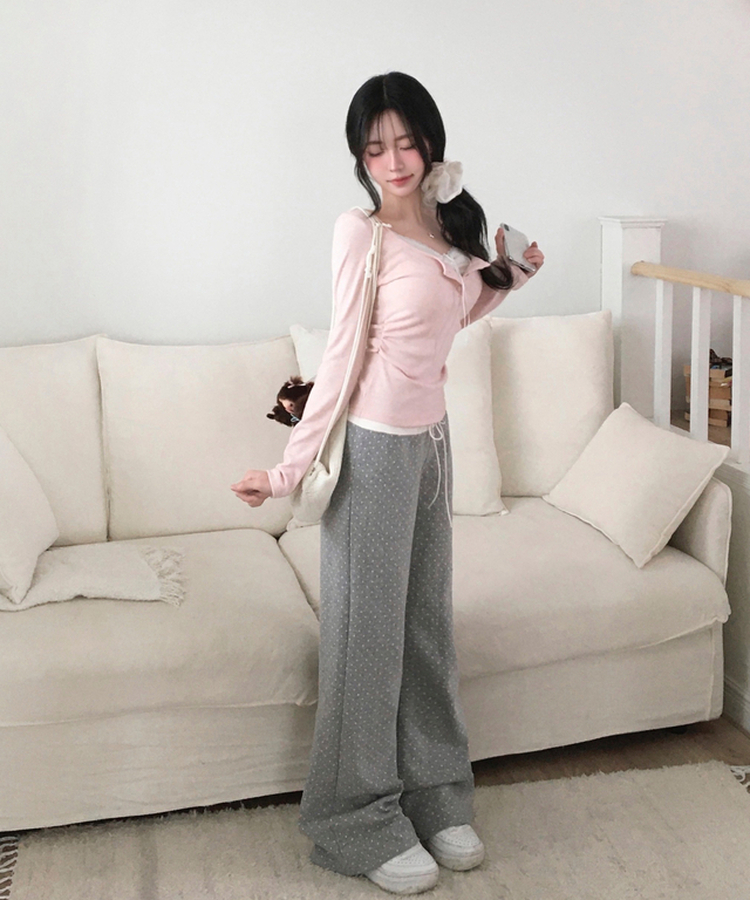 レースリボン長袖Tシャツ PINK