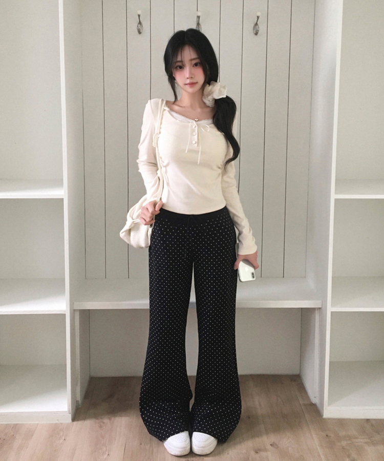 レースリボン長袖Tシャツ CREAM