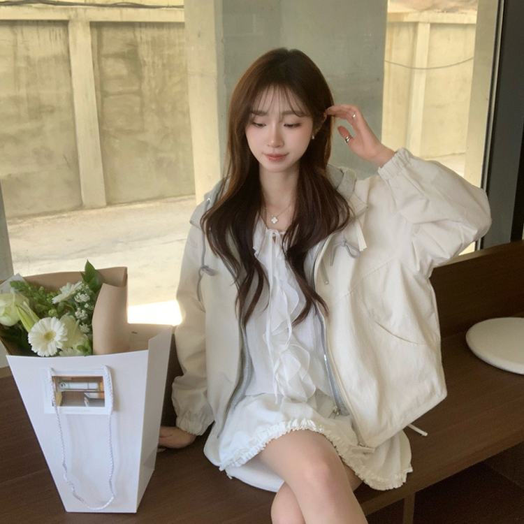 두개를 겹쳐 입은듯 로얄 오버핏 봄 후드집업 일체형 레이어드 블루종 자켓 루즈핏 항공 점퍼 봄 아우터 데일리 야상 아이보리