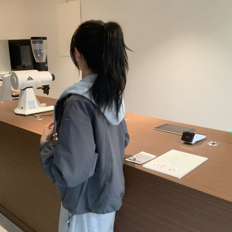 두개를 겹쳐 입은듯 로얄 오버핏 봄 후드집업 일체형 레이어드 블루종 자켓 루즈핏 항공 점퍼 봄 아우터 데일리 야상 먹색