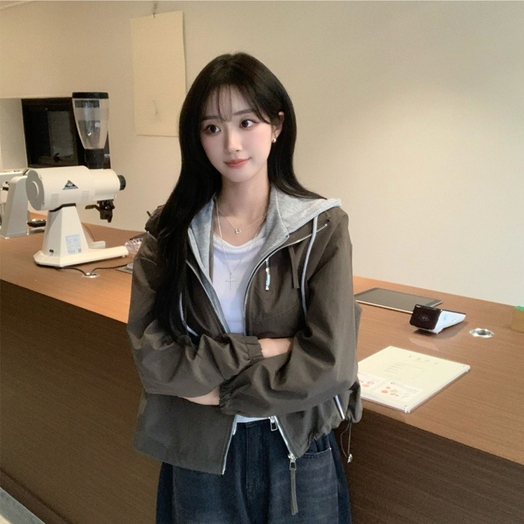 두개를 겹쳐 입은듯 로얄 오버핏 봄 후드집업 일체형 레이어드 블루종 자켓 루즈핏 항공 점퍼 봄 아우터 데일리 야상 카키