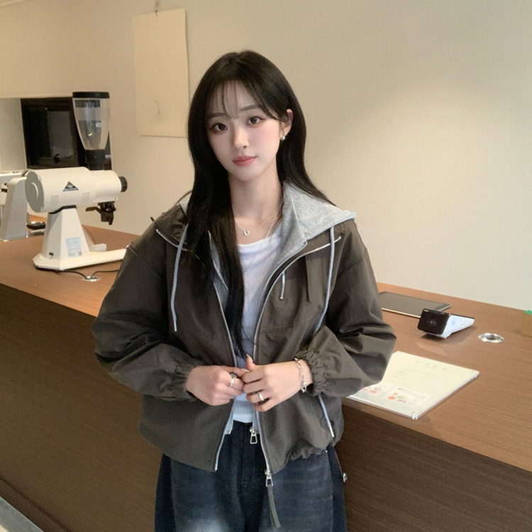 두개를 겹쳐 입은듯 로얄 오버핏 봄 후드집업 일체형 레이어드 블루종 자켓 루즈핏 항공 점퍼 봄 아우터 데일리 야상 카키