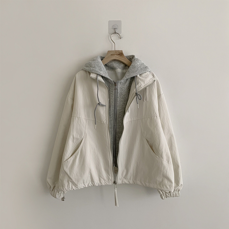 두개를 겹쳐 입은듯 로얄 오버핏 봄 후드집업 일체형 레이어드 블루종 자켓 루즈핏 항공 점퍼 봄 아우터 데일리 야상