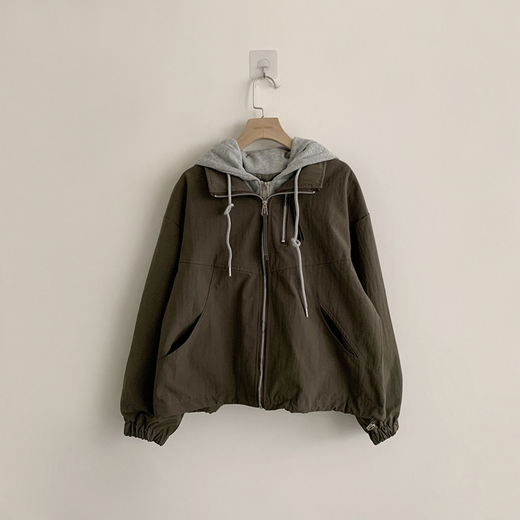 두개를 겹쳐 입은듯 로얄 오버핏 봄 후드집업 일체형 레이어드 블루종 자켓 루즈핏 항공 점퍼 봄 아우터 데일리 야상