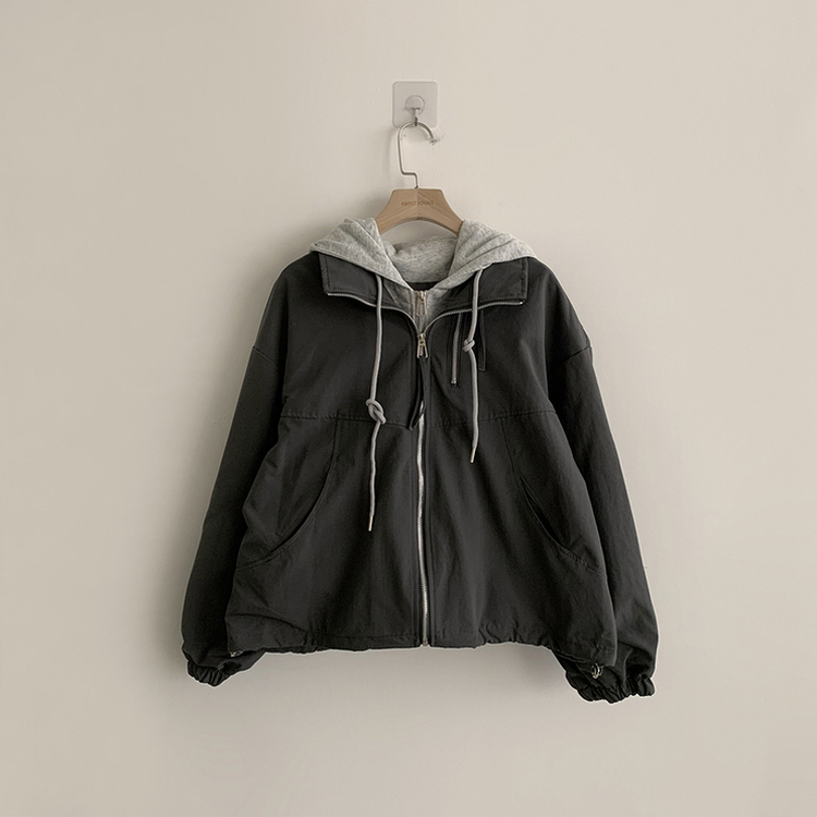 두개를 겹쳐 입은듯 로얄 오버핏 봄 후드집업 일체형 레이어드 블루종 자켓 루즈핏 항공 점퍼 봄 아우터 데일리 야상