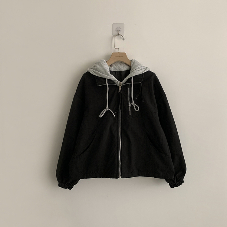 두개를 겹쳐 입은듯 로얄 오버핏 봄 후드집업 일체형 레이어드 블루종 자켓 루즈핏 항공 점퍼 봄 아우터 데일리 야상