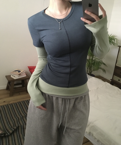 スリットレイヤード長袖Tシャツ TEAL