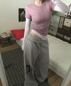 スリットレイヤード長袖Tシャツ PINK