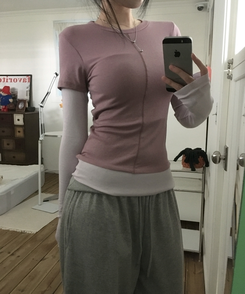 スリットレイヤード長袖Tシャツ PINK