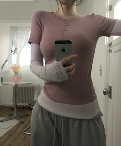 スリットレイヤード長袖Tシャツ PINK