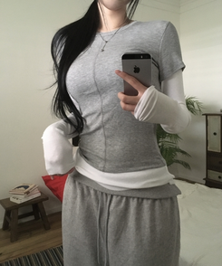 スリットレイヤード長袖Tシャツ GREY