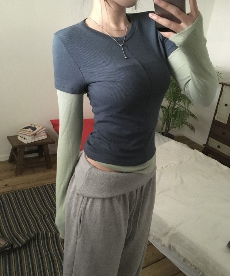 スリットレイヤード長袖Tシャツ TEAL