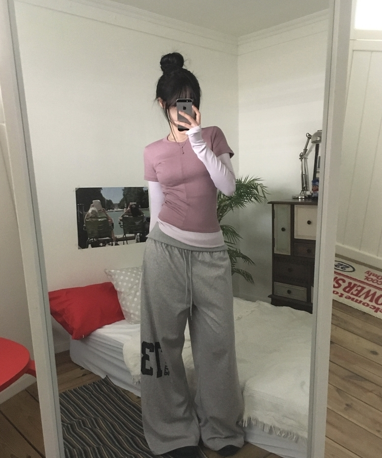 スリットレイヤード長袖Tシャツ PINK