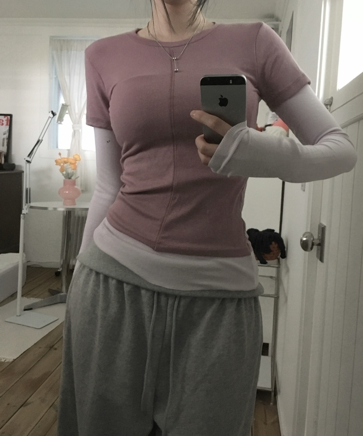 スリットレイヤード長袖Tシャツ PINK