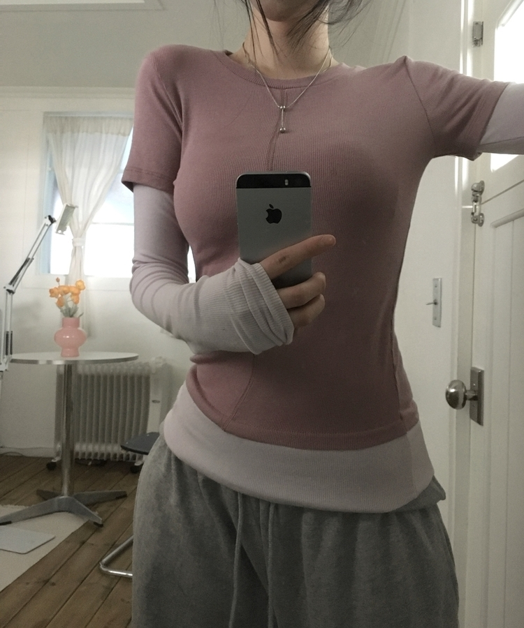 スリットレイヤード長袖Tシャツ PINK