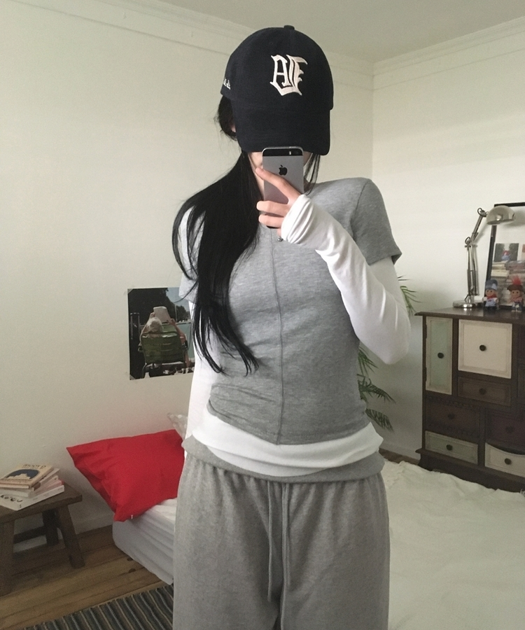 スリットレイヤード長袖Tシャツ GREY