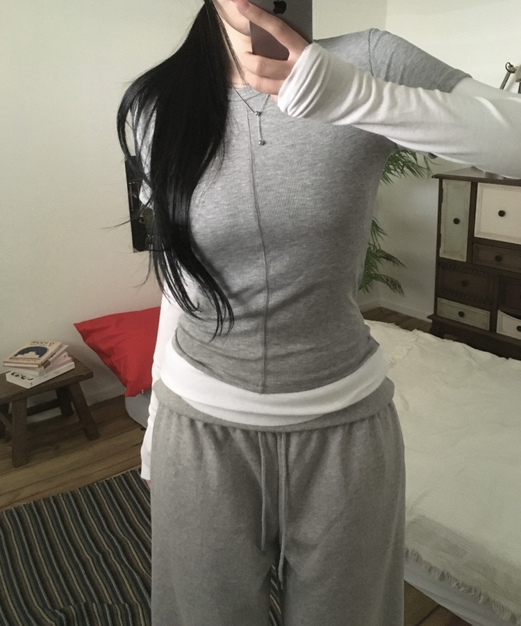 スリットレイヤード長袖Tシャツ GREY