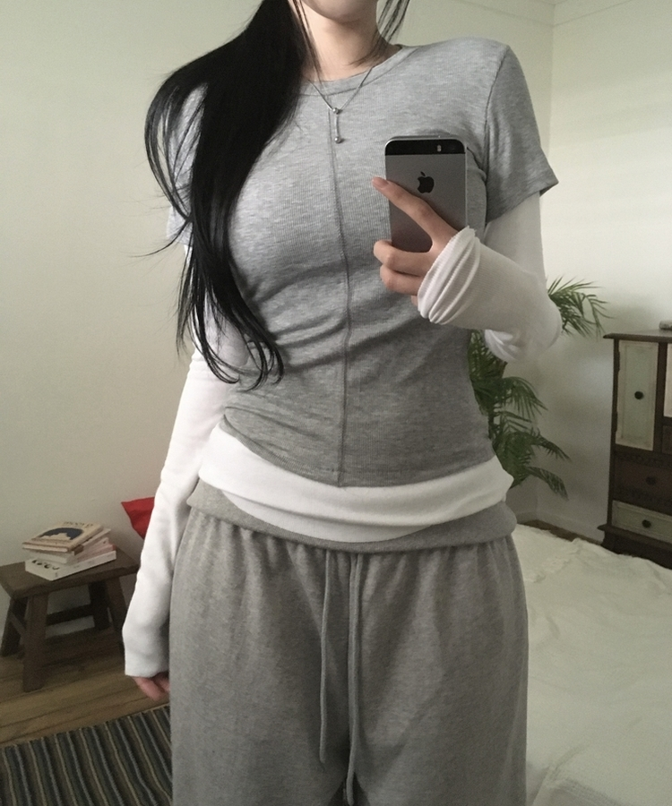 スリットレイヤード長袖Tシャツ GREY