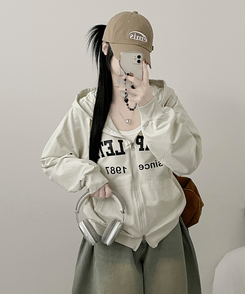 プリントフードジップアップ(6color) IVORY