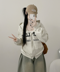 プリントフードジップアップ(6color) IVORY