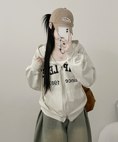 プリントフードジップアップ(6color) IVORY