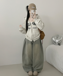 プリントフードジップアップ(6color) IVORY