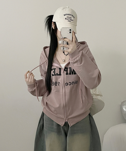 プリントフードジップアップ(6color) PINK