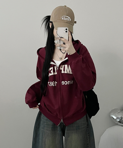 プリントフードジップアップ(6color) BURGUNDY