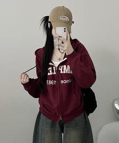 プリントフードジップアップ(6color) BURGUNDY