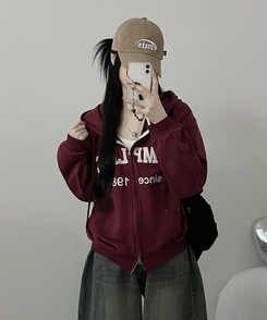 プリントフードジップアップ(6color) BURGUNDY