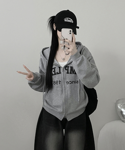 プリントフードジップアップ(6color) GREY