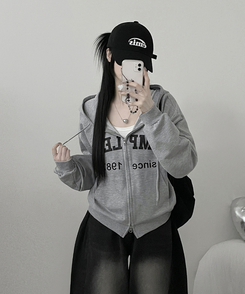 プリントフードジップアップ(6color) GREY