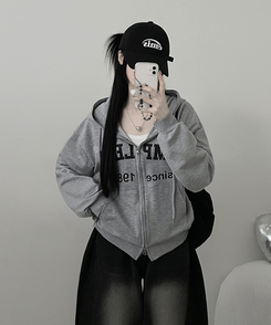 プリントフードジップアップ(6color) GREY