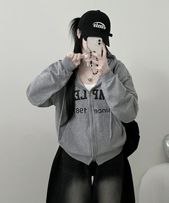 プリントフードジップアップ(6color) GREY