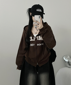 プリントフードジップアップ(6color) DEEP CHESTNUT BROWN